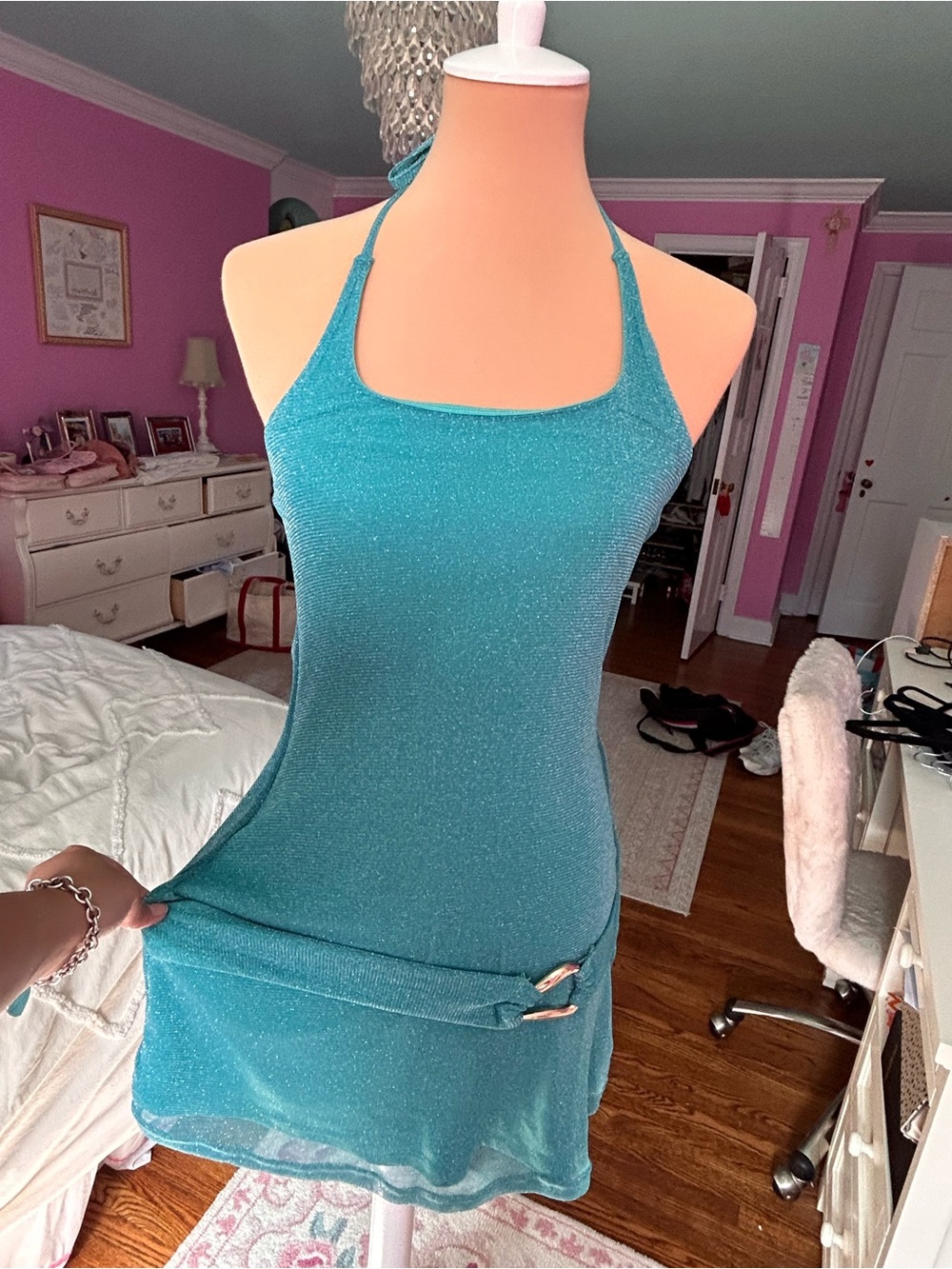 Princess Polly Teal Sparkle Halter Mini Dress